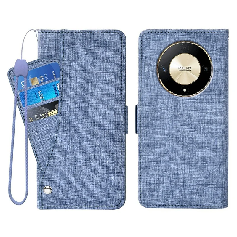 For Honor Magic6 Lite 5G  /  X9b 5G Case Jean Cloth Texture PU Leather Wallet Phone Cover with Rotating Card Slots - Blue