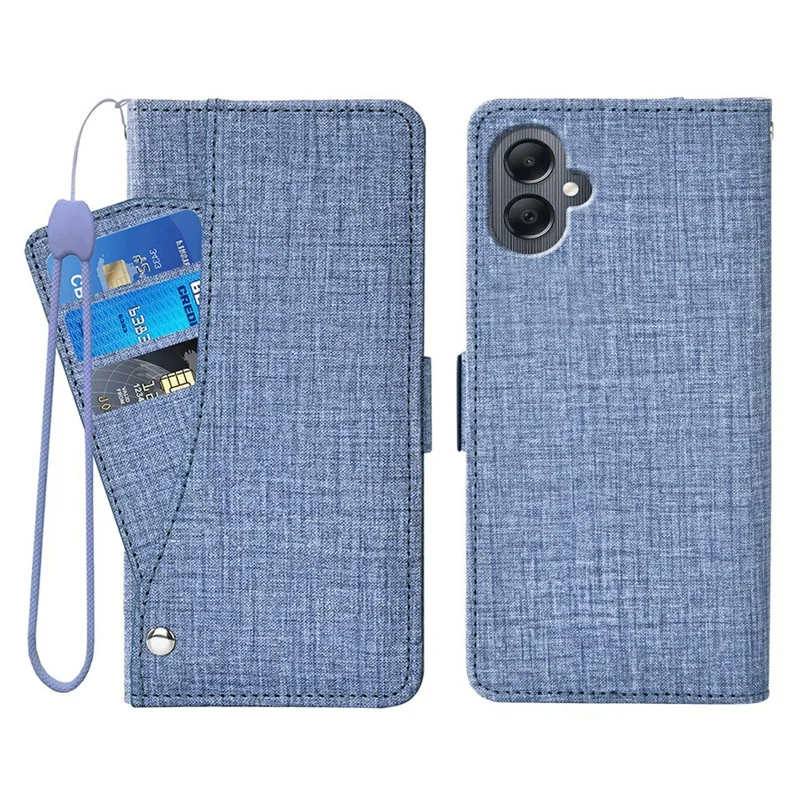 Per Samsung Galaxy A06 4G Case Texture in Jeans Pelle PU Portafoglio Cover Telefonica con Slot per Carte Rotanti - Blu
