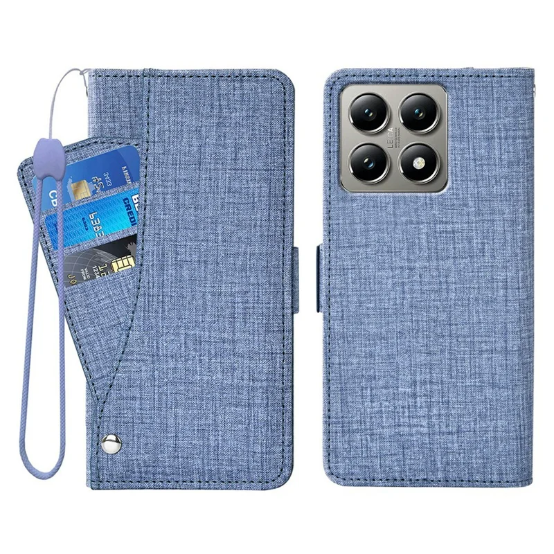 For Xiaomi 14T Pro Case Jean Cloth Texture PU Leather Wallet Phone Cover with Rotating Card Slots - Blue