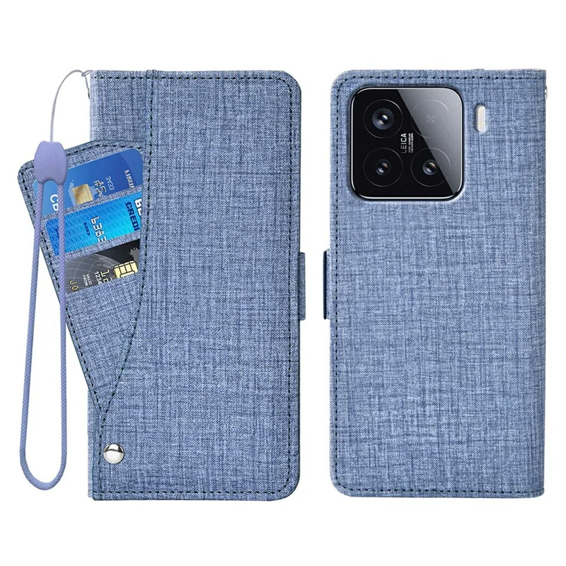 For Xiaomi 15 Case Jean Cloth Texture PU Leather Wallet Phone Cover with Rotating Card Slots - Blue
