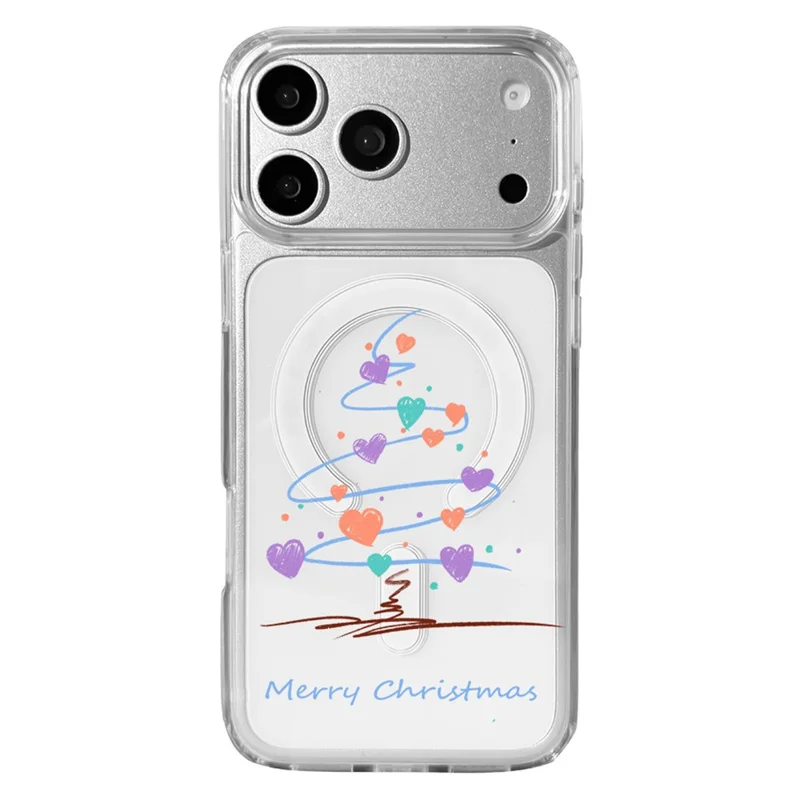 EYCASE Seria Świąteczna dla iPhone 17 Pro Max Etui Przezroczyste z Nadrukiem Motywów z Krawędzią z TPU + Pokrywa Akrylowa Kompatybilna z MagSafe - Serce Choinka