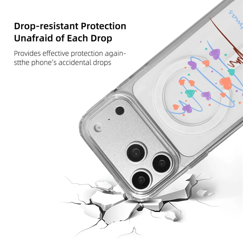 EYCASE Seria Świąteczna dla iPhone 17 Pro Max Etui Przezroczyste z Nadrukiem Motywów z Krawędzią z TPU + Pokrywa Akrylowa Kompatybilna z MagSafe - Serce Choinka