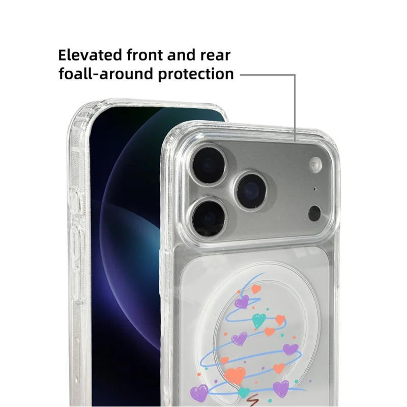 EYCASE Seria Świąteczna dla iPhone 17 Pro Max Etui Przezroczyste z Nadrukiem Motywów z Krawędzią z TPU + Pokrywa Akrylowa Kompatybilna z MagSafe - Serce Choinka