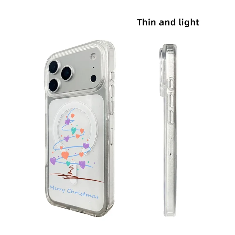 EYCASE Seria Świąteczna dla iPhone 17 Pro Max Etui Przezroczyste z Nadrukiem Motywów z Krawędzią z TPU + Pokrywa Akrylowa Kompatybilna z MagSafe - Serce Choinka