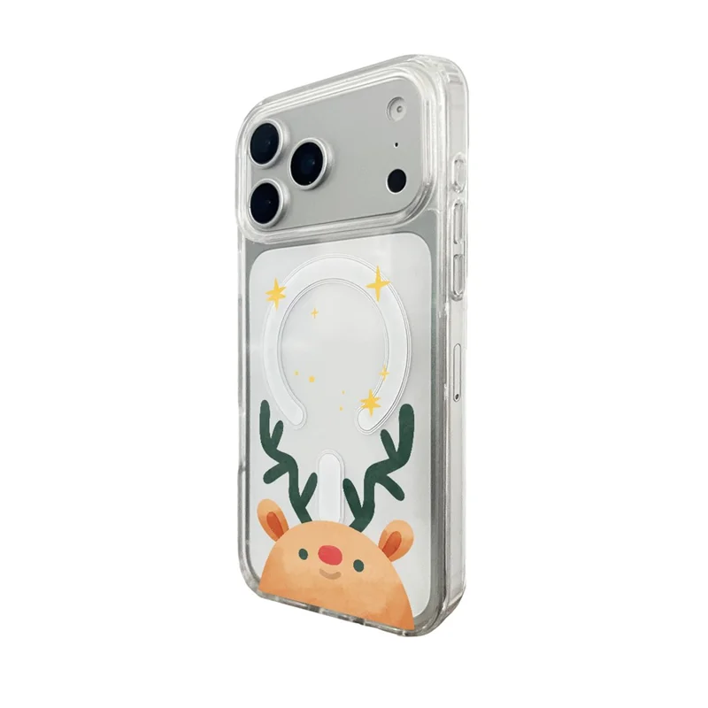 EYCASE Julserie för iPhone 17 Pro Max Clear Edge Mönsterskriven TPU + Akryllock med kompatibilitet för MagSafe – Huvud med hjort
