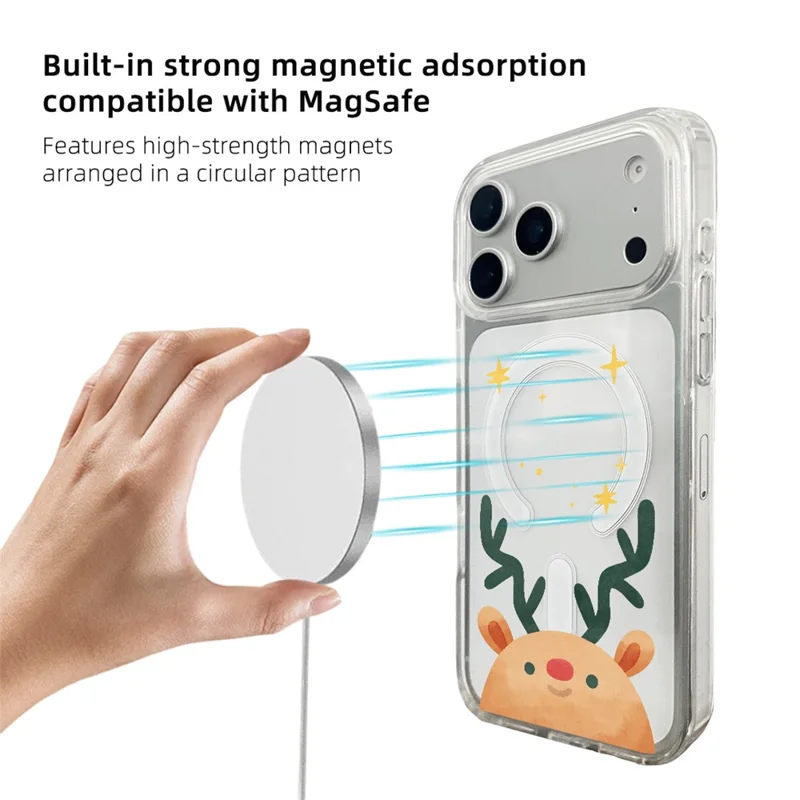 EYCASE Julserie för iPhone 17 Pro Max Clear Edge Mönsterskriven TPU + Akryllock med kompatibilitet för MagSafe – Huvud med hjort