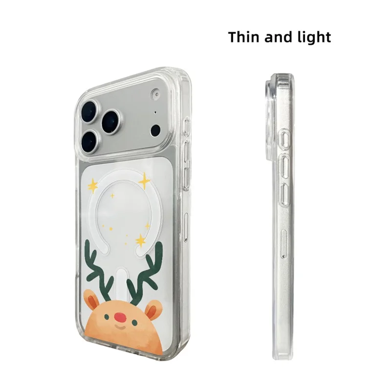 EYCASE Julserie för iPhone 17 Pro Max Clear Edge Mönsterskriven TPU + Akryllock med kompatibilitet för MagSafe – Huvud med hjort