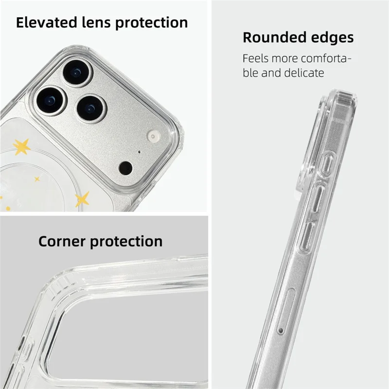 EYCASE Julserie för iPhone 17 Pro Max Clear Edge Mönsterskriven TPU + Akryllock med kompatibilitet för MagSafe – Huvud med hjort