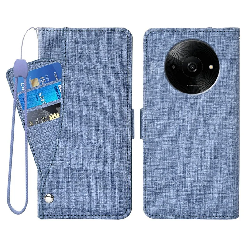 Phone Case For Xiaomi Poco C61 4G  /  Redmi A3 4G  /  A3x 4G Jean Cloth Texture PU Leather Wallet Cover with Rotating Card Slots - Blue