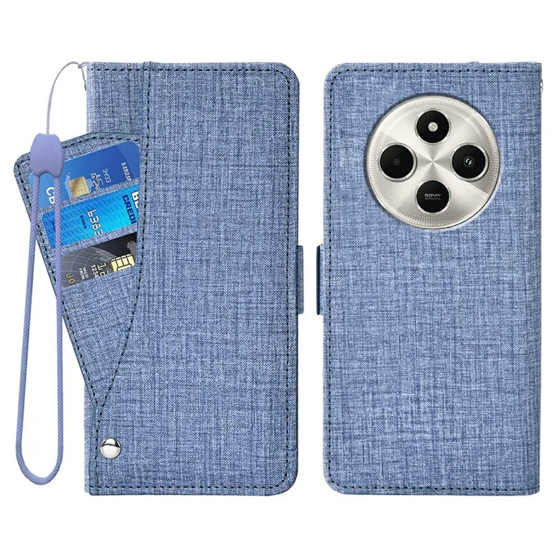 Custodia per telefono per Xiaomi Redmi 14C 4G / 14C 5G / A3 Pro 4G / 14R 5G / A4 5G / Poco C75 4G Texture in tessuto di jeans Custodia in pelle PU con slot per schede rotanti - Blu