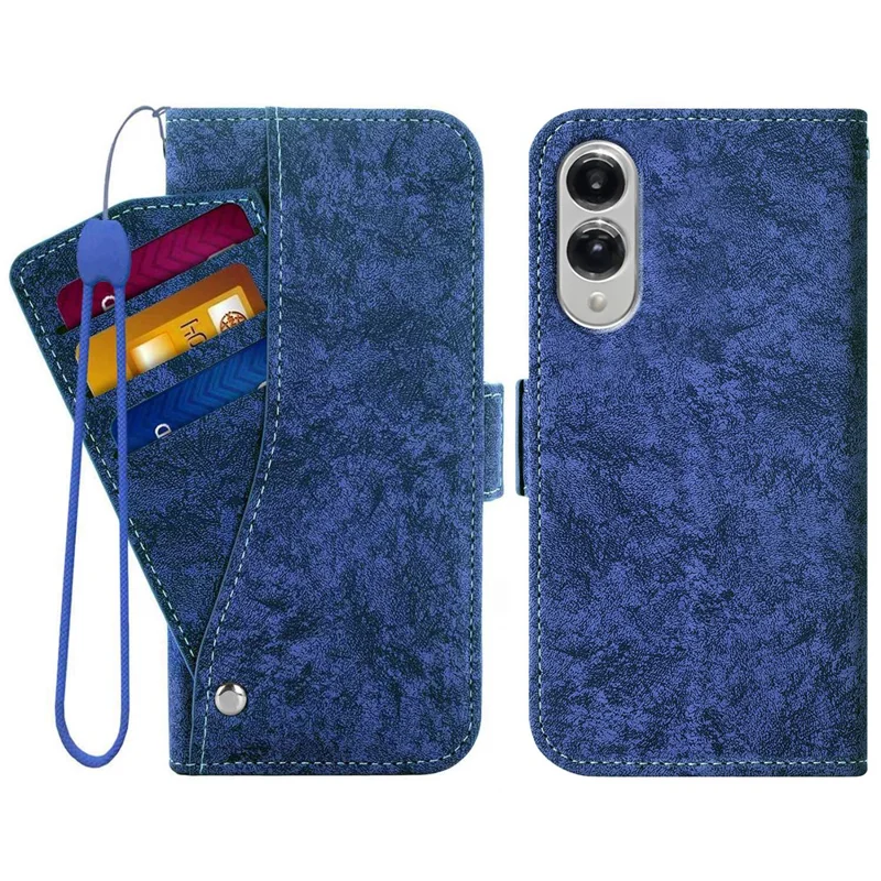 Per Samsung Galaxy S25 Edge Case Water-ink Painting Wallet PU Leathe Phone Cover con Slot per Carte Rotanti - Blu