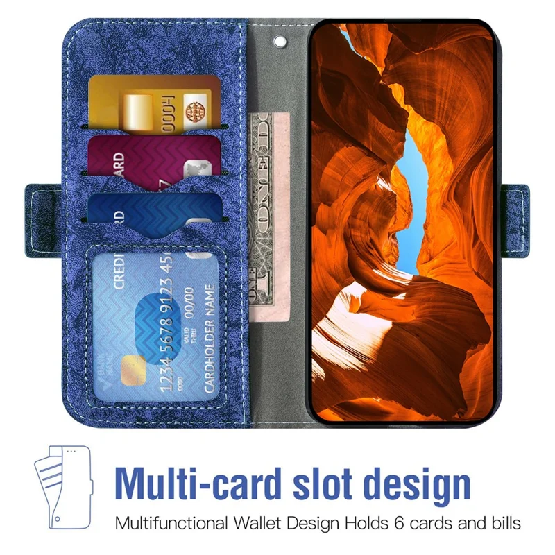Per Samsung Galaxy S25 Edge Case Water-ink Painting Wallet PU Leathe Phone Cover con Slot per Carte Rotanti - Blu