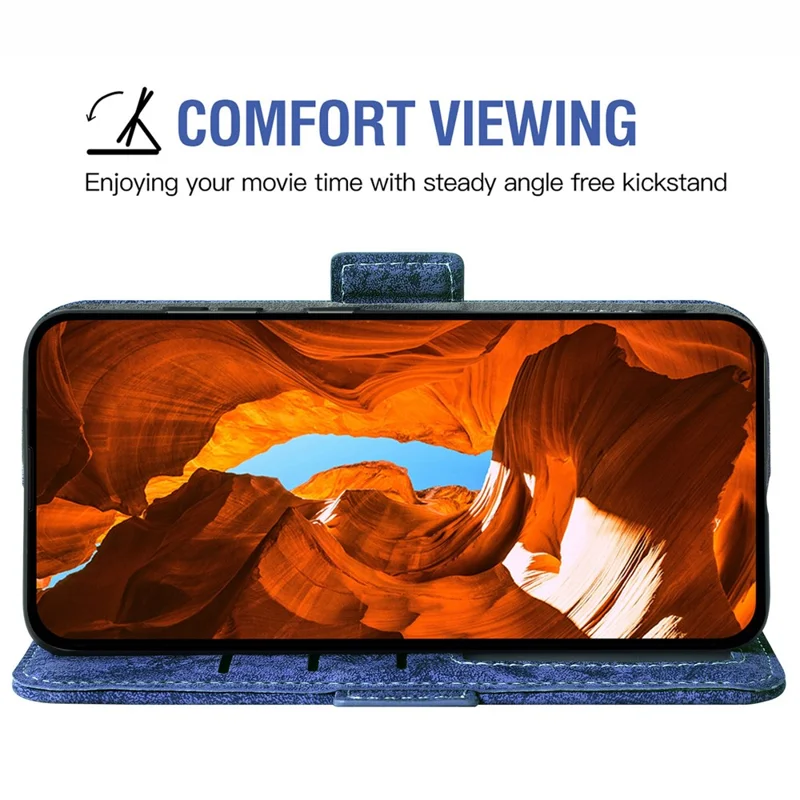 Per Samsung Galaxy A15 4G Case Water-ink Painting Wallet PU Leathe Phone Cover con Slot per Carte Rotanti - Blu