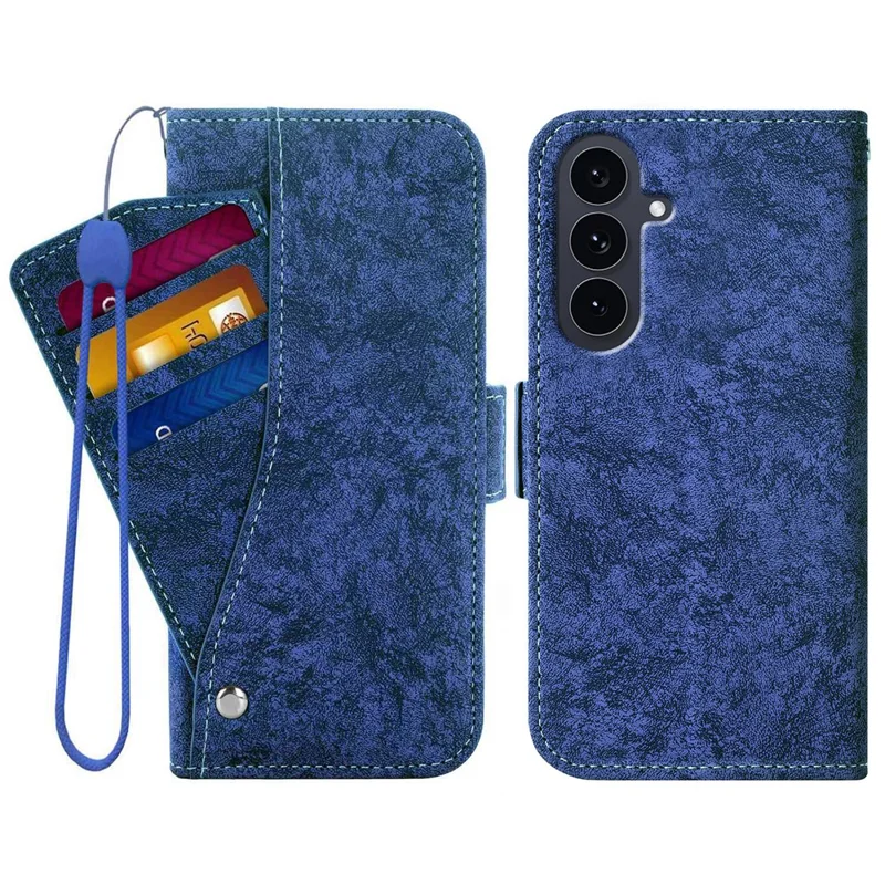 Per Samsung Galaxy A55 5G Case Water-ink Painting Wallet PU Leathe Phone Cover with Rotating Card Slots - Blu