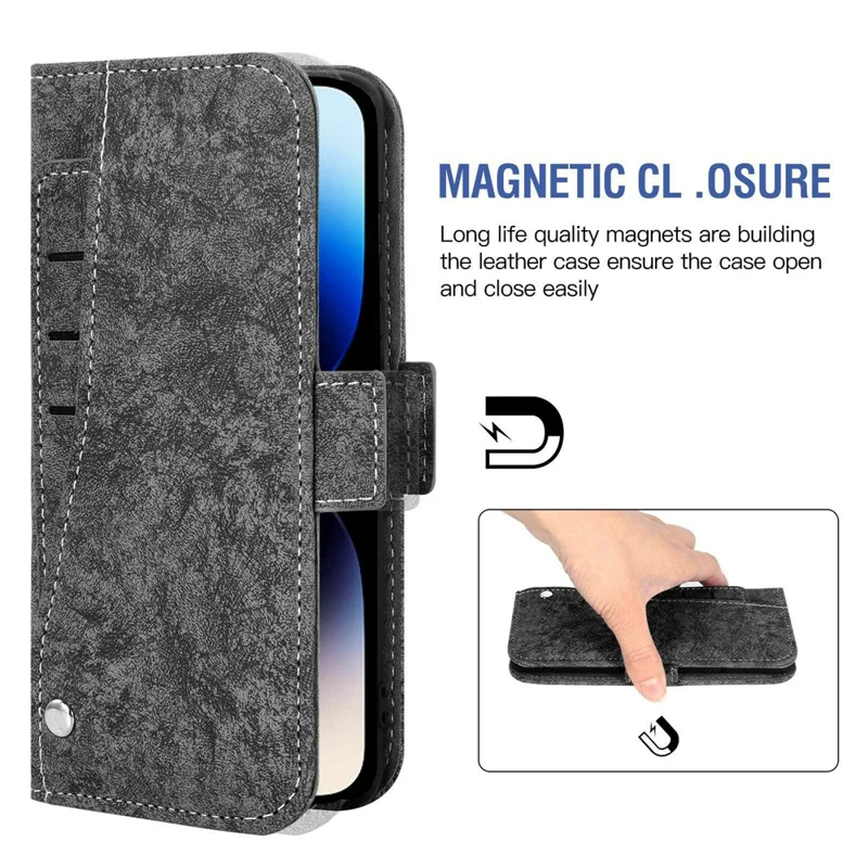 For iPhone 17 Case Water-ink Painting Wallet PU Leathe Phone Cover with Rotating Card Slots - Black