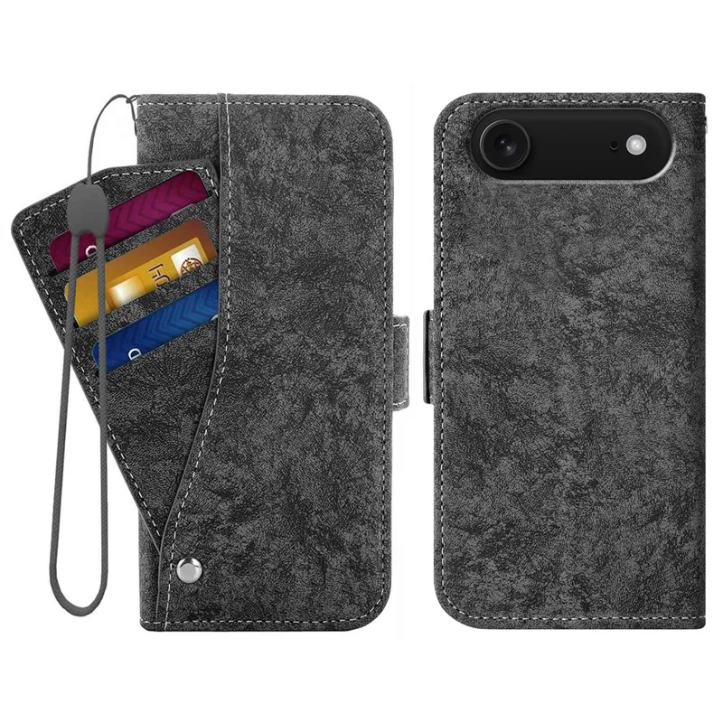 For iPhone Air Case Water-ink Painting Wallet PU Leathe Phone Cover with Rotating Card Slots - Black