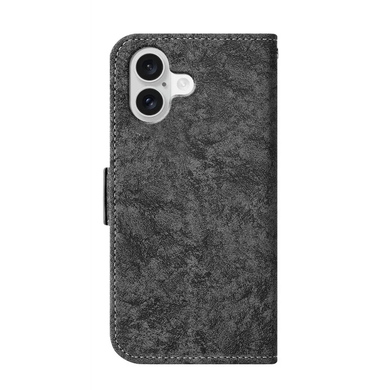 For iPhone 16 Case Water-ink Painting Wallet PU Leathe Phone Cover with Rotating Card Slots - Black