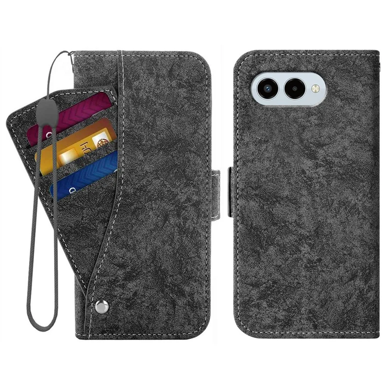 For T-Mobile REVVL 8  /  T Phone 3 Case Water-ink Painting Wallet PU Leathe Phone Cover with Rotating Card Slots - Black