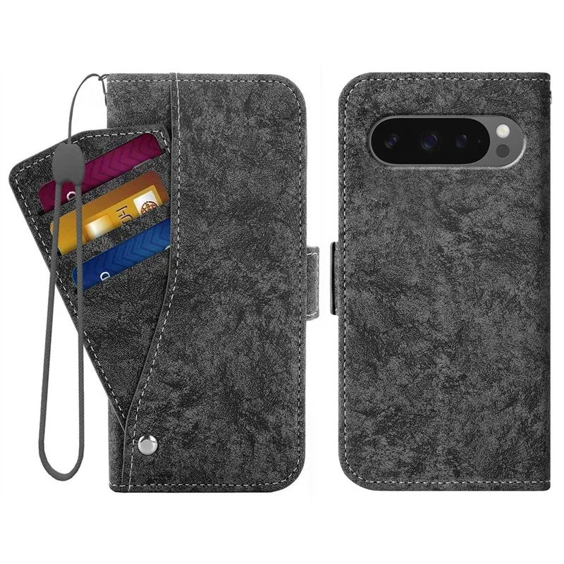 Per Google Pixel 10 Pro XL / 9 Pro XL Case Water-ink Painting Wallet PU Leathe Phone Cover con Slot per Schede Rotanti - Nero