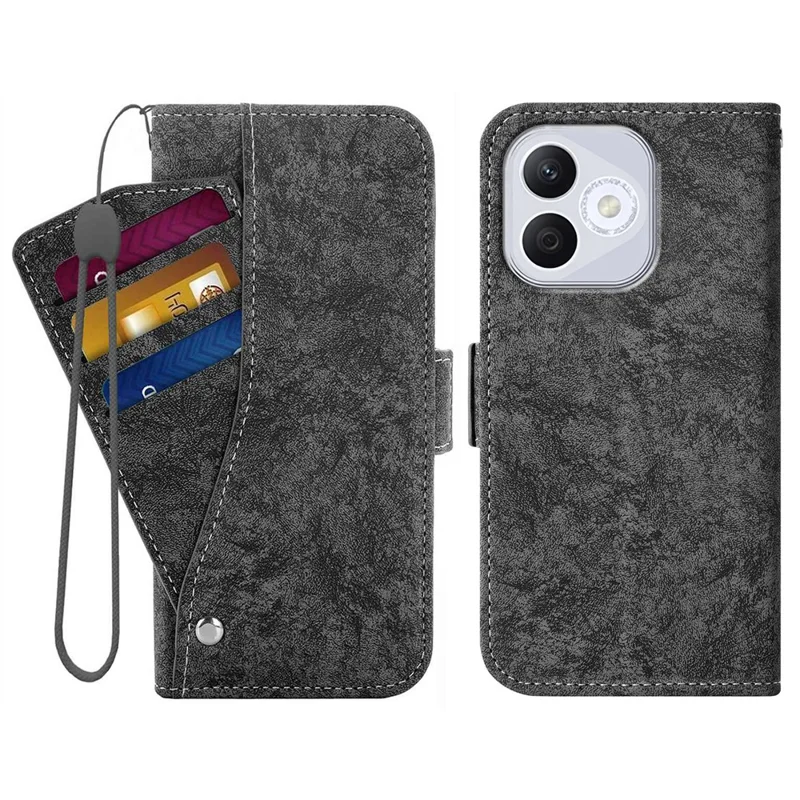 For Honor 400 Lite 5G  /  X70i Case Water-ink Painting Wallet PU Leathe Phone Cover with Rotating Card Slots - Black