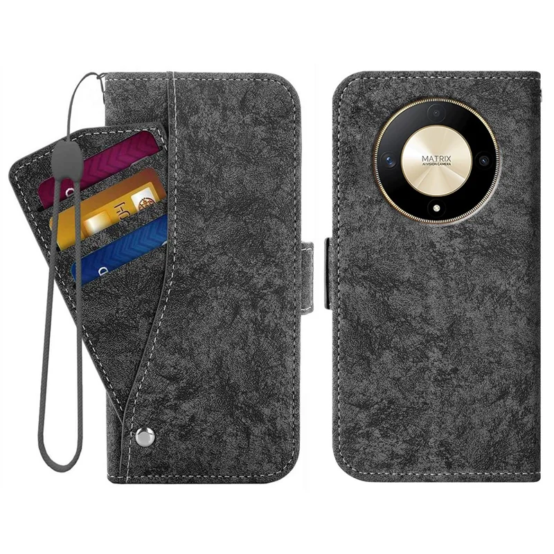 For Honor Magic6 Lite 5G / X9b 5G Capa Pintura em Água-tinta Carteira de Couro PU com Slots de Cartão Giratórios - Preto