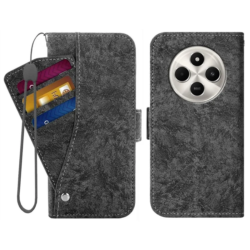 Custodia per telefono per Xiaomi Redmi 14C 4G / 14C 5G / 14R 5G / A4 5G / A3 Pro 4G / Poco C75 4G Pittura ad inchiostro d'acqua Portafoglio Custodia in pelle PU con alloggiamenti per schede rotanti - Nero