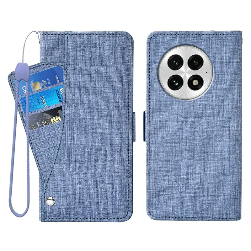 For OnePlus 13 Case Jean Cloth Texture PU Leather Wallet Phone Cover with Rotating Card Slots - Blue