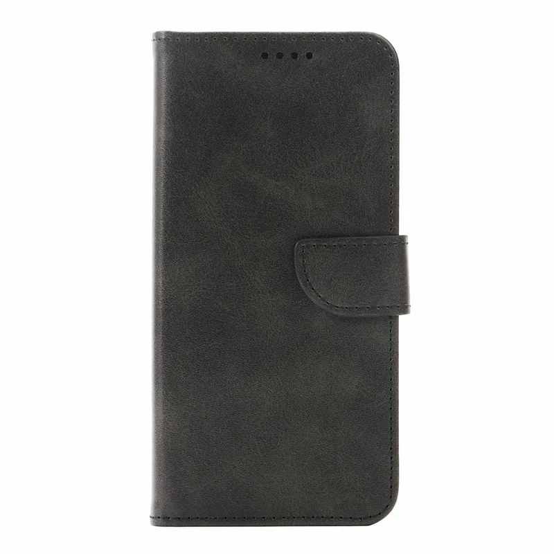 For iPhone 17 Pro Case Wallet Stand Magnetic Clasp Closure Calf Texture Leather Phone Cover - Black