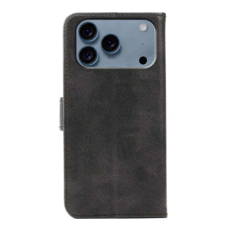 For iPhone 17 Pro Case Wallet Stand Magnetic Clasp Closure Calf Texture Leather Phone Cover - Black