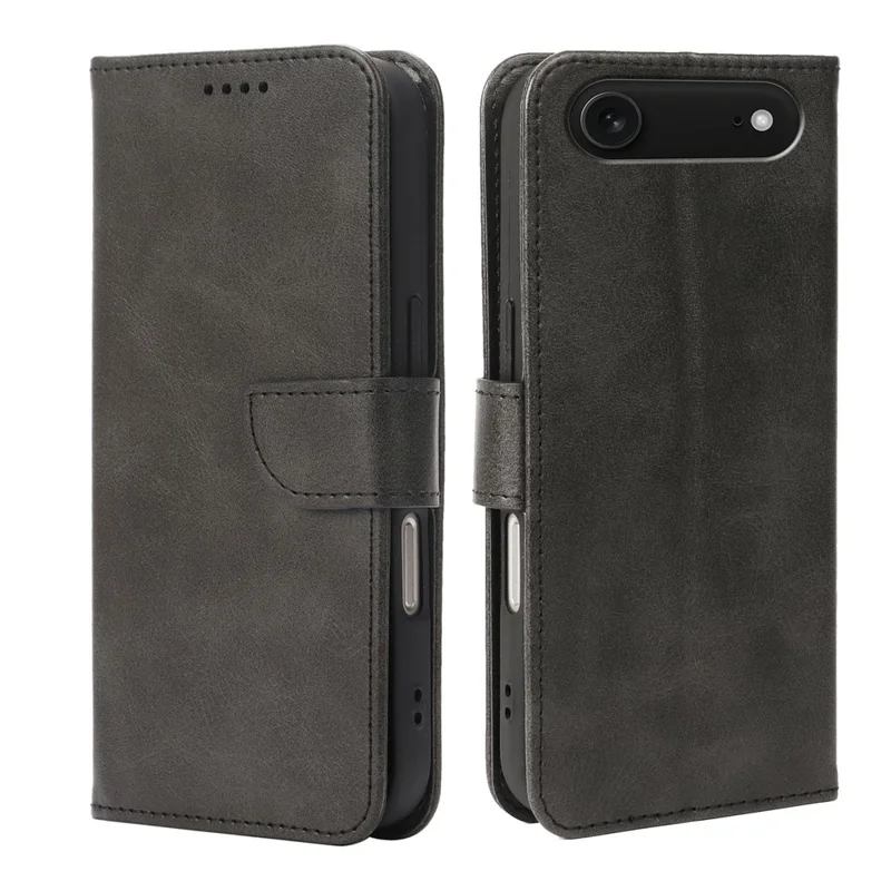 For iPhone Air Case Wallet Stand Magnetic Clasp Closure Calf Texture Leather Phone Cover - Black