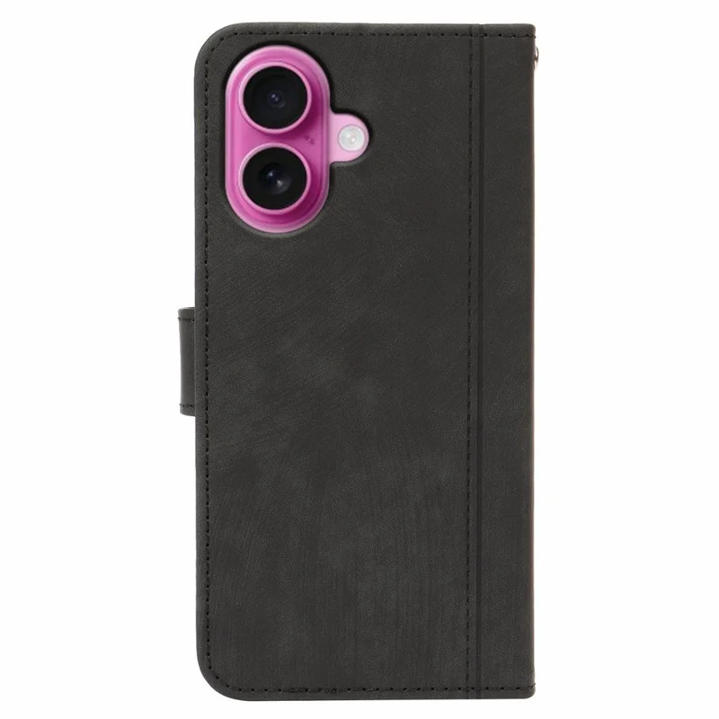 For iPhone 17 Leather Wallet Case Solid Color Skin-feel Line Splicing Phone Cover with Magnetic Clasp - Black