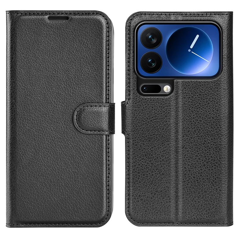 AMORUS For Xiaomi 17 Pro Wallet Case Litchi Texture Shockproof Leather Flip Stand Phone Cover - Black