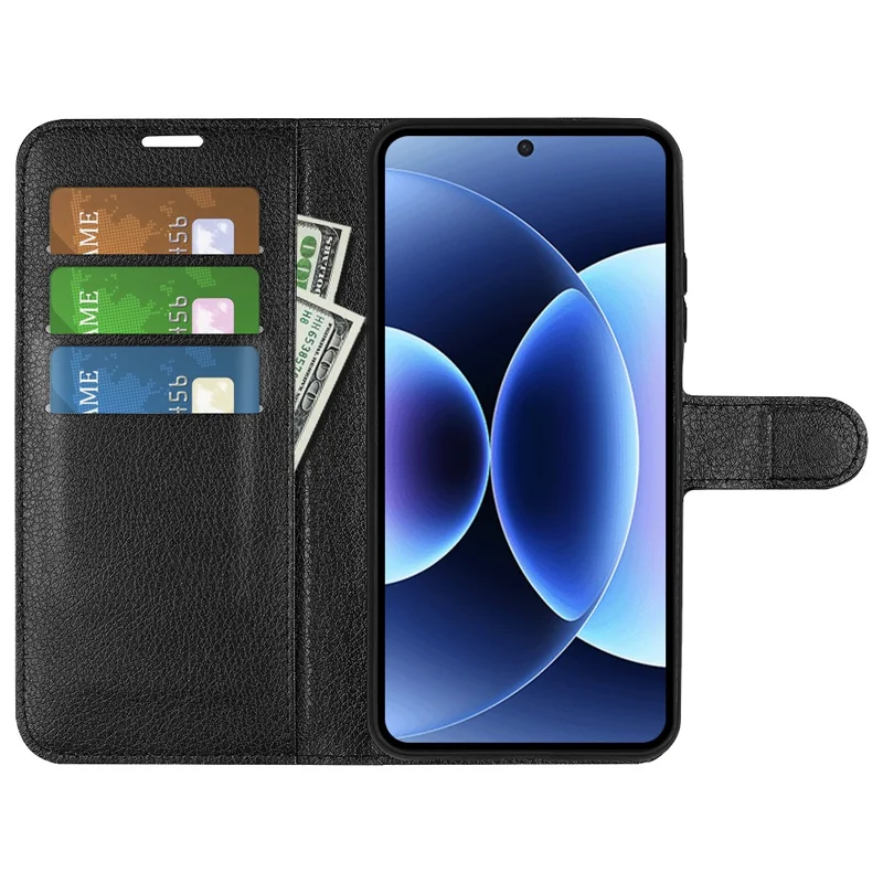 AMORUS For Xiaomi 17 Pro Wallet Case Litchi Texture Shockproof Leather Flip Stand Phone Cover - Black
