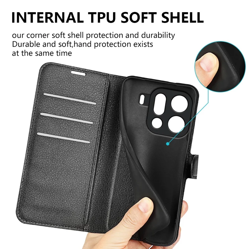 AMORUS For Oppo Find X9 Pro 5G Wallet Case Litchi Texture Shockproof Leather Flip Stand Phone Cover - Black