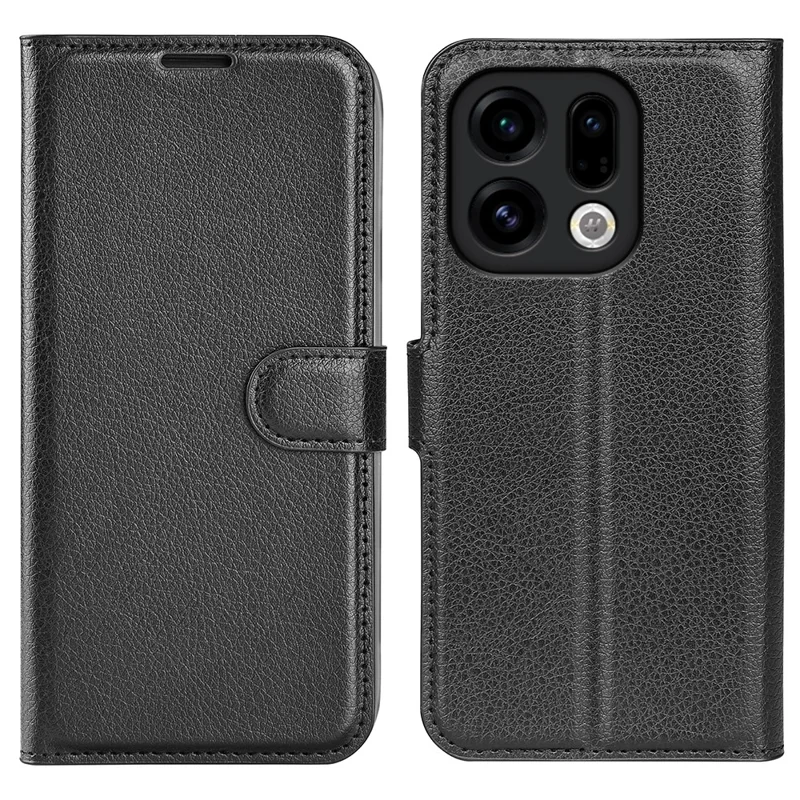 AMORUS For Oppo Find X9 5G Wallet Case Litchi Texture Shockproof Leather Flip Stand Phone Cover - Black