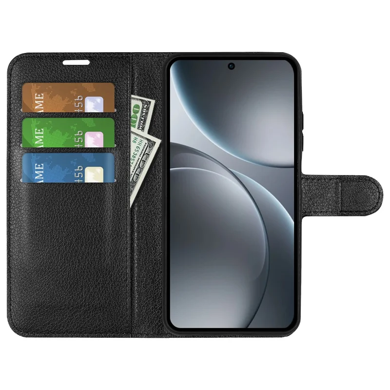 AMORUS For Oppo Find X9 5G Wallet Case Litchi Texture Shockproof Leather Flip Stand Phone Cover - Black