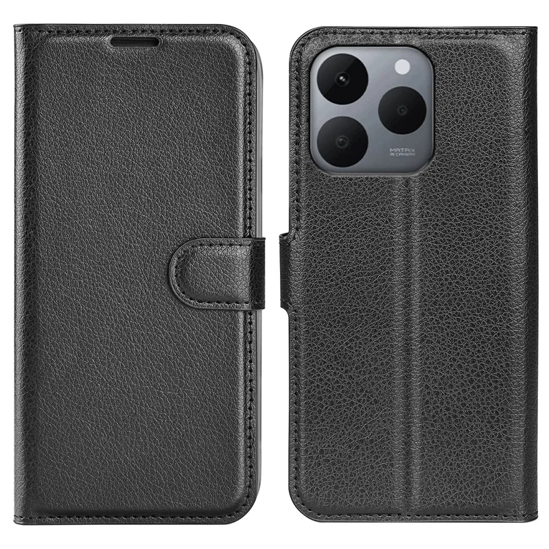 AMORUS For Realme 15T 5G Wallet Case Litchi Texture Shockproof Leather Flip Stand Phone Cover - Black