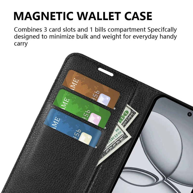 AMORUS For Realme 15T 5G Wallet Case Litchi Texture Shockproof Leather Flip Stand Phone Cover - Black