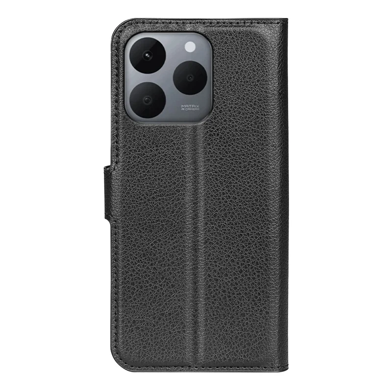AMORUS For Realme 15T 5G Wallet Case Litchi Texture Shockproof Leather Flip Stand Phone Cover - Black