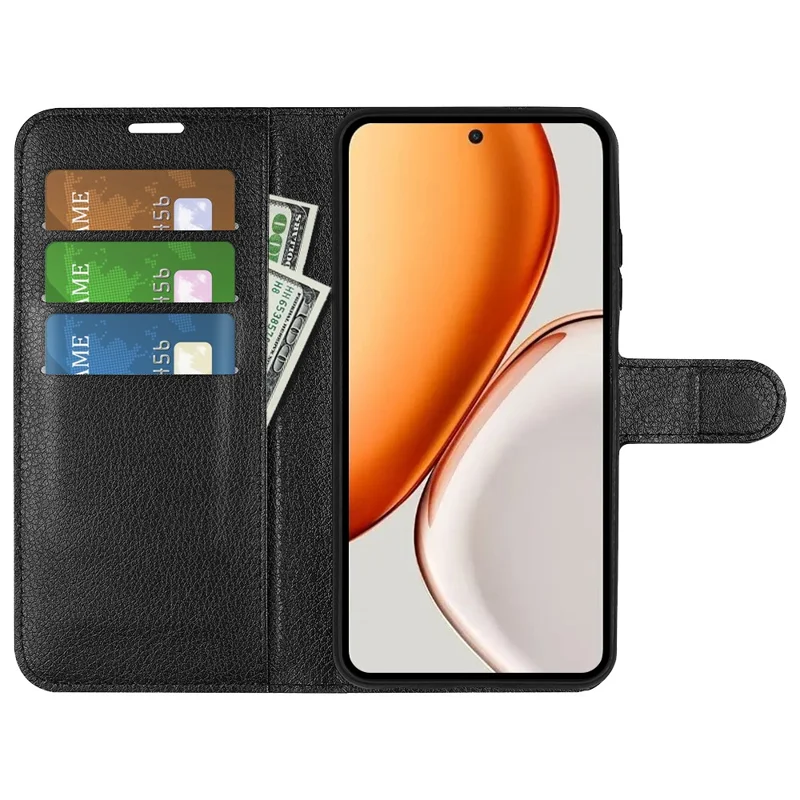 AMORUS For Honor X9d 5G Carteira Caso Textura Litchi Resistente a Choques Couro Flip Stand Capa de Telefone - Preto