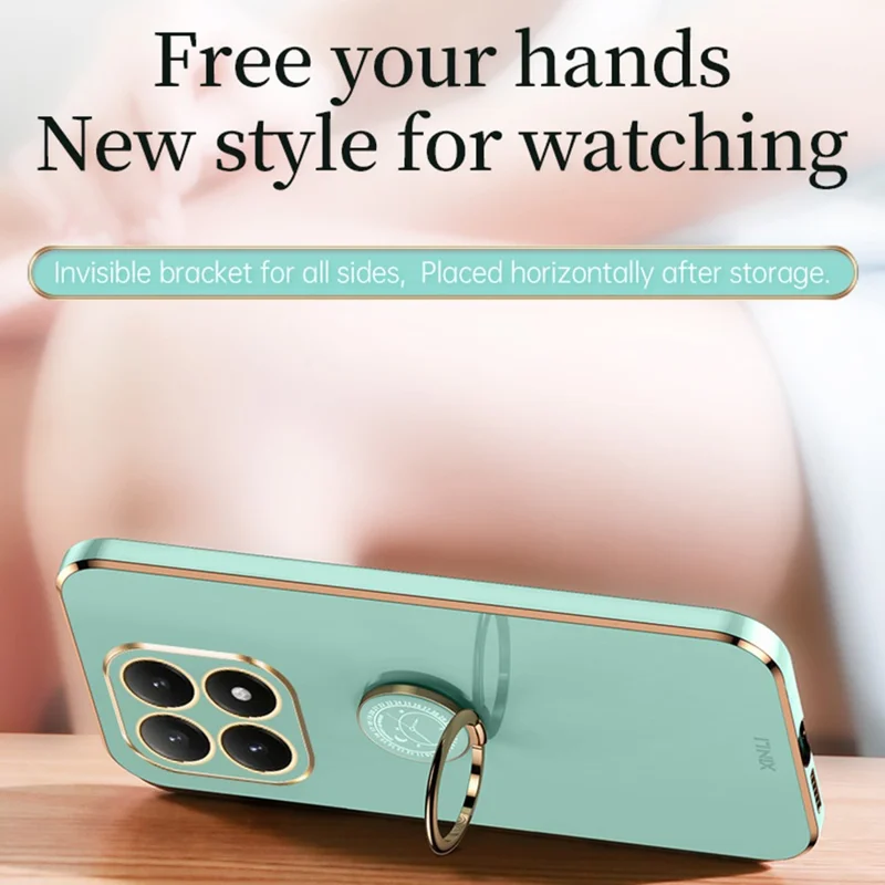 Bulk Purchasing XINLI For Xiaomi 15T Case Ring Kickstand Electroplating TPU Phone Cover - Cyan