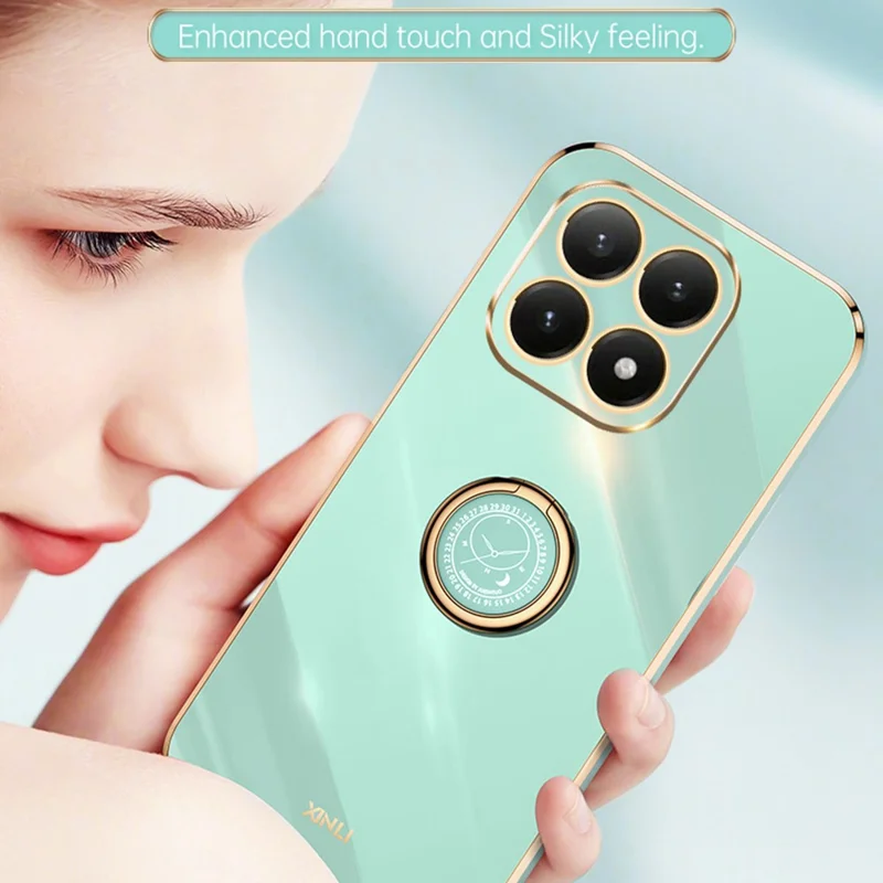 Bulk Purchasing XINLI For Xiaomi 15T Case Ring Kickstand Electroplating TPU Phone Cover - Cyan