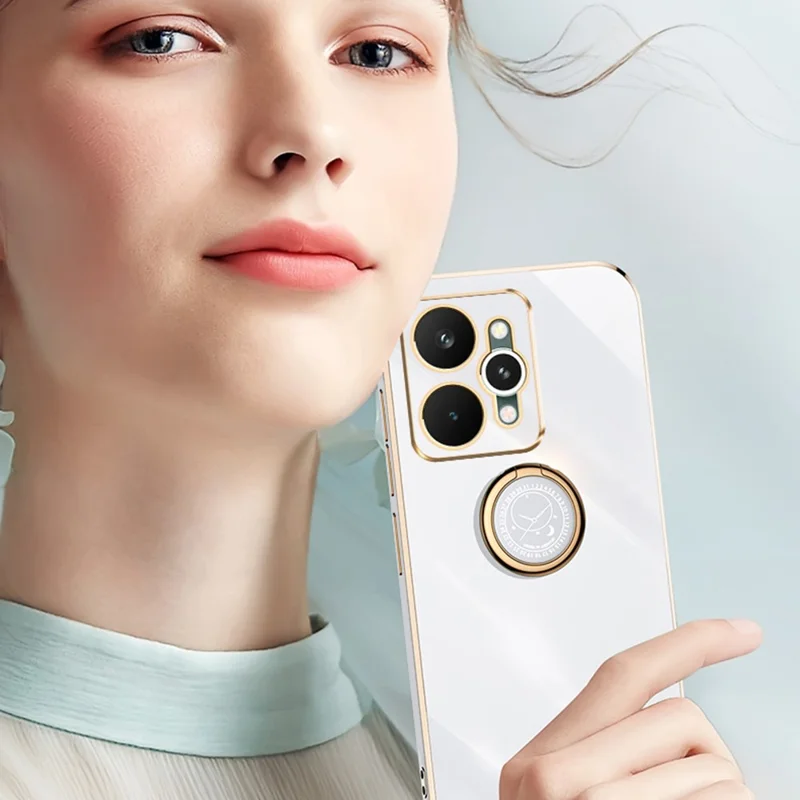 XINLI For Realme 15 5G Case Ring Kickstand Electroplating TPU Phone Cover - Cyan