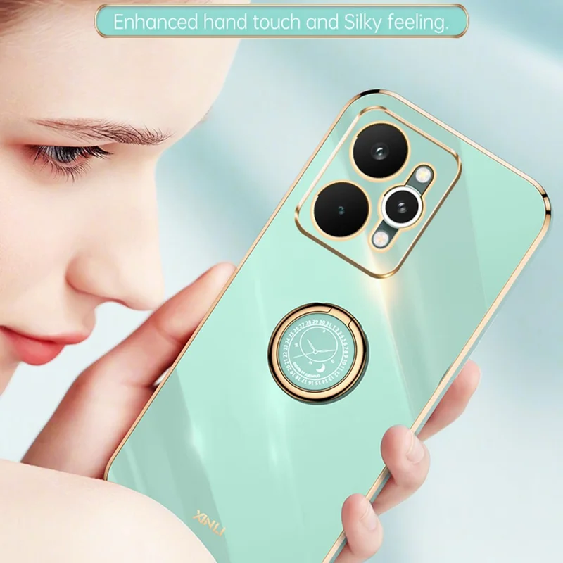 XINLI For Realme 15 5G Case Ring Kickstand Electroplating TPU Phone Cover - Cyan