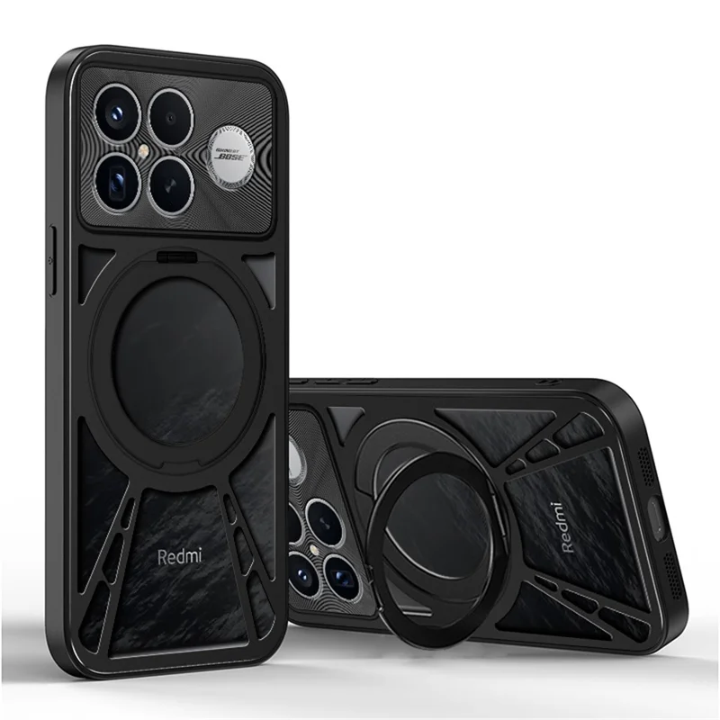 Capa Xiaomi Redmi K90 Pro Max 5G - Magnética, Suporte, Dissipação de Calor, Silicone + PC + Bumper de Metal - Preta
