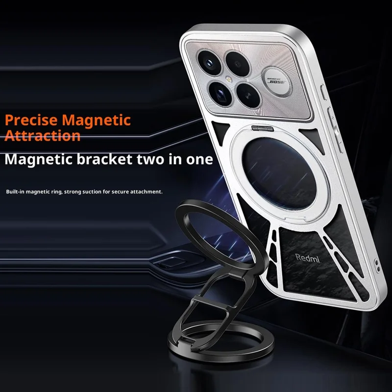 Capa Xiaomi Redmi K90 Pro Max 5G - Magnética, Suporte, Dissipação de Calor, Silicone + PC + Bumper de Metal - Preta