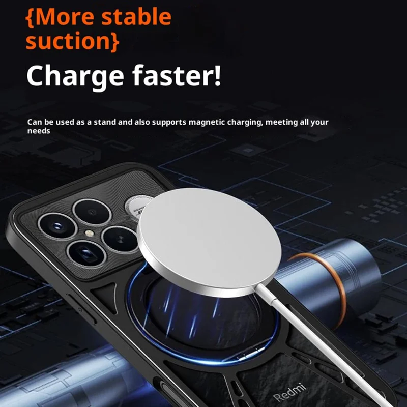 Capa Xiaomi Redmi K90 Pro Max 5G - Magnética, Suporte, Dissipação de Calor, Silicone + PC + Bumper de Metal - Preta