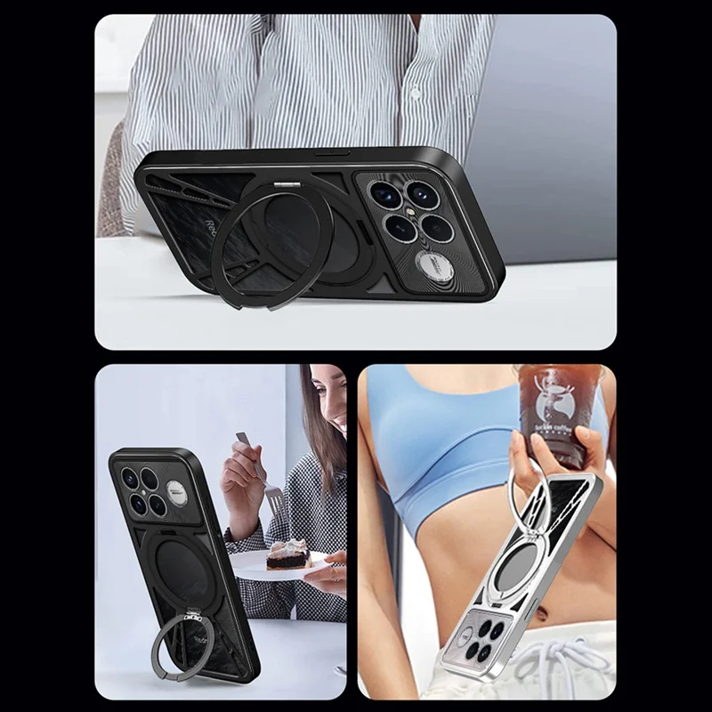 Capa Xiaomi Redmi K90 Pro Max 5G - Magnética, Suporte, Dissipação de Calor, Silicone + PC + Bumper de Metal - Preta