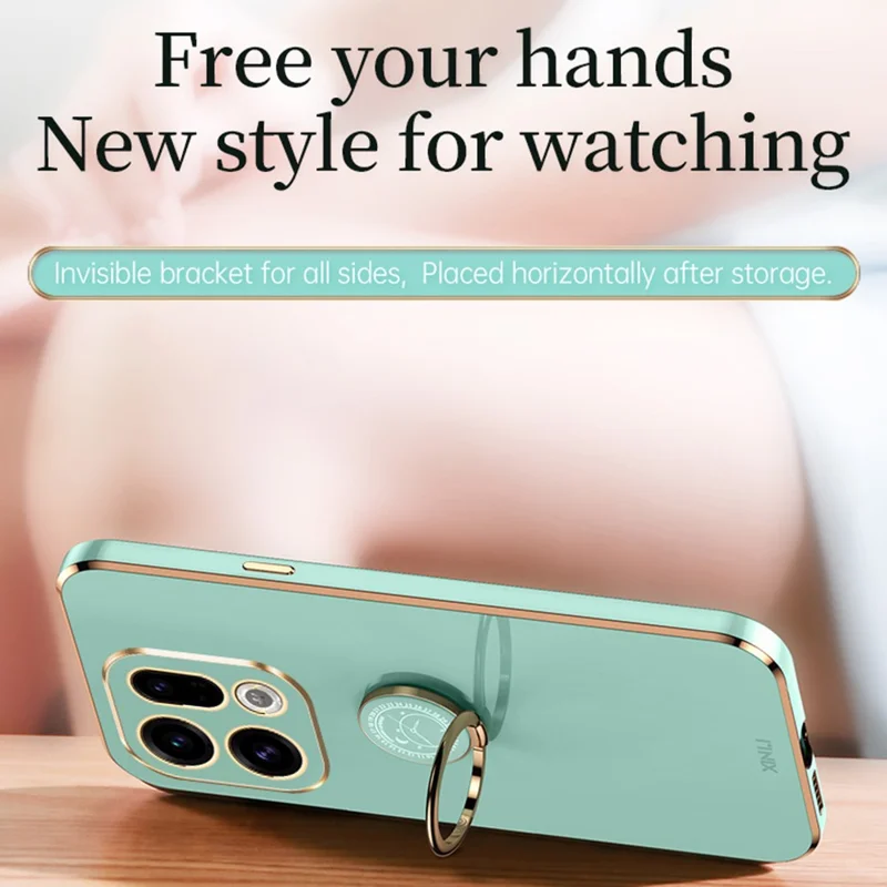 XINLI til Oppo Find X9 5G etui med ring og stander Elektrisk pladeret TPU telefondæksel - Cyan