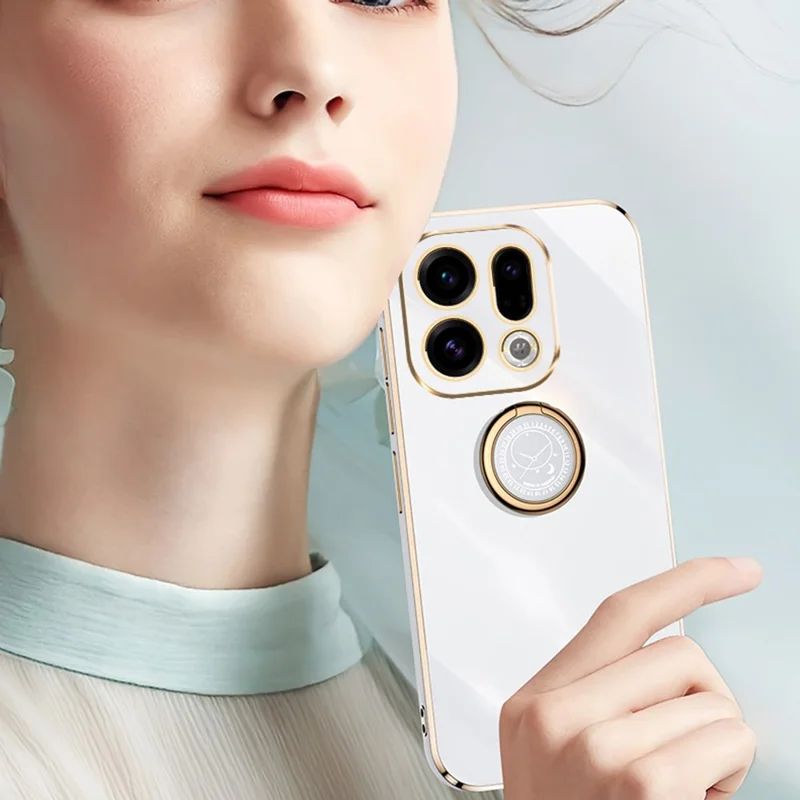 XINLI til Oppo Find X9 5G etui med ring og stander Elektrisk pladeret TPU telefondæksel - Cyan